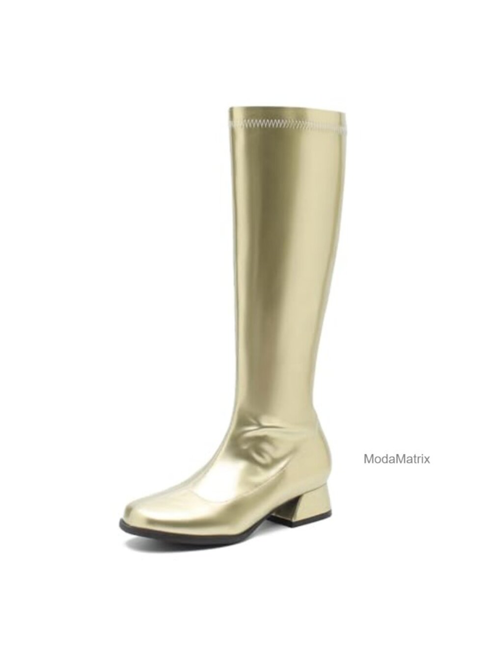 Womens Knee High GoGo Boots Low Block Heel Square Toe Zip Up Synthetic Patent